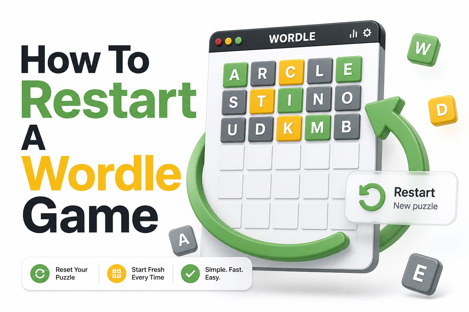 Wordle game board on a phone with a restart arrow icon